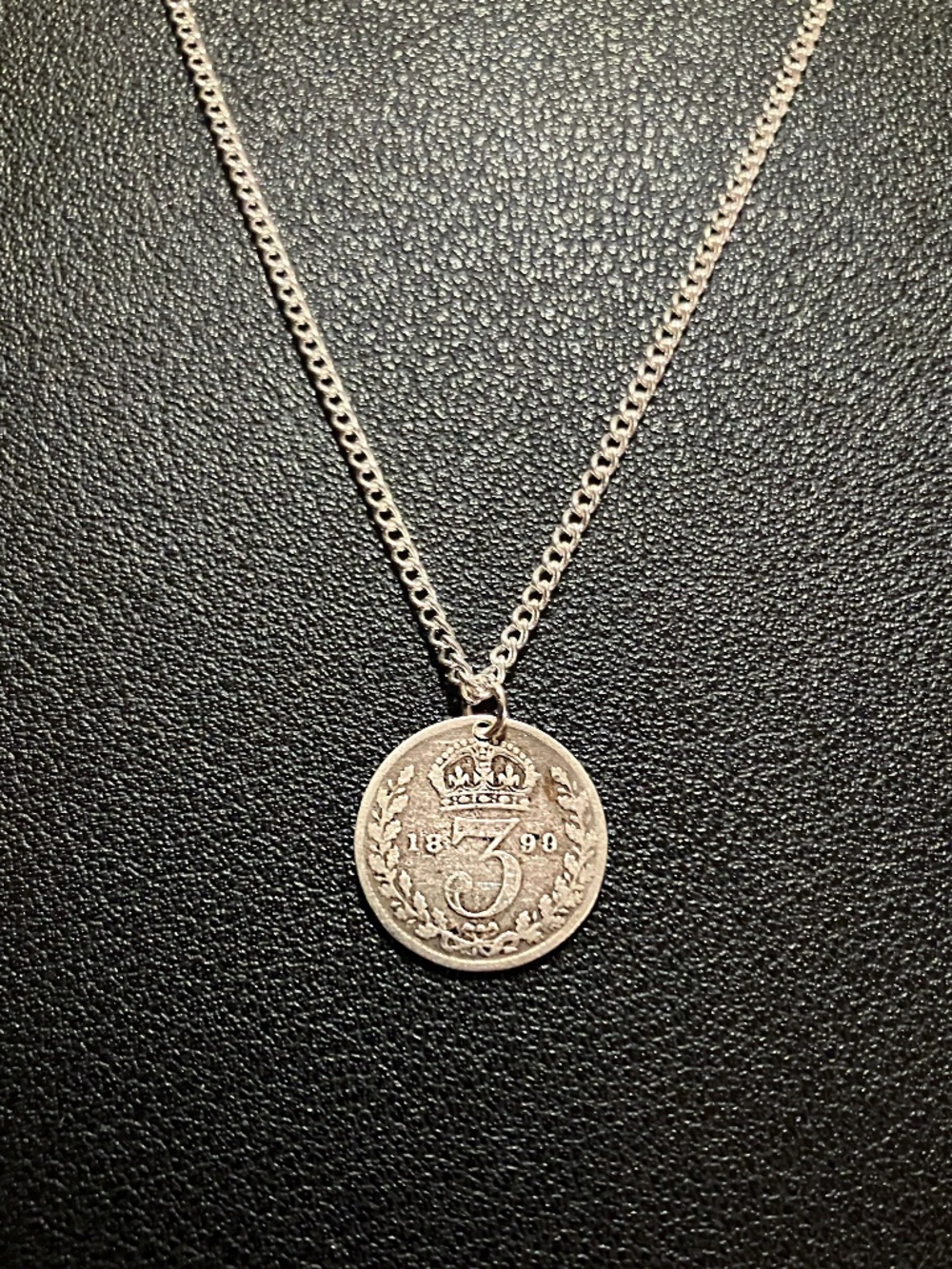 1899 Sterling Silver Threepence Coin Necklace, 18-inch